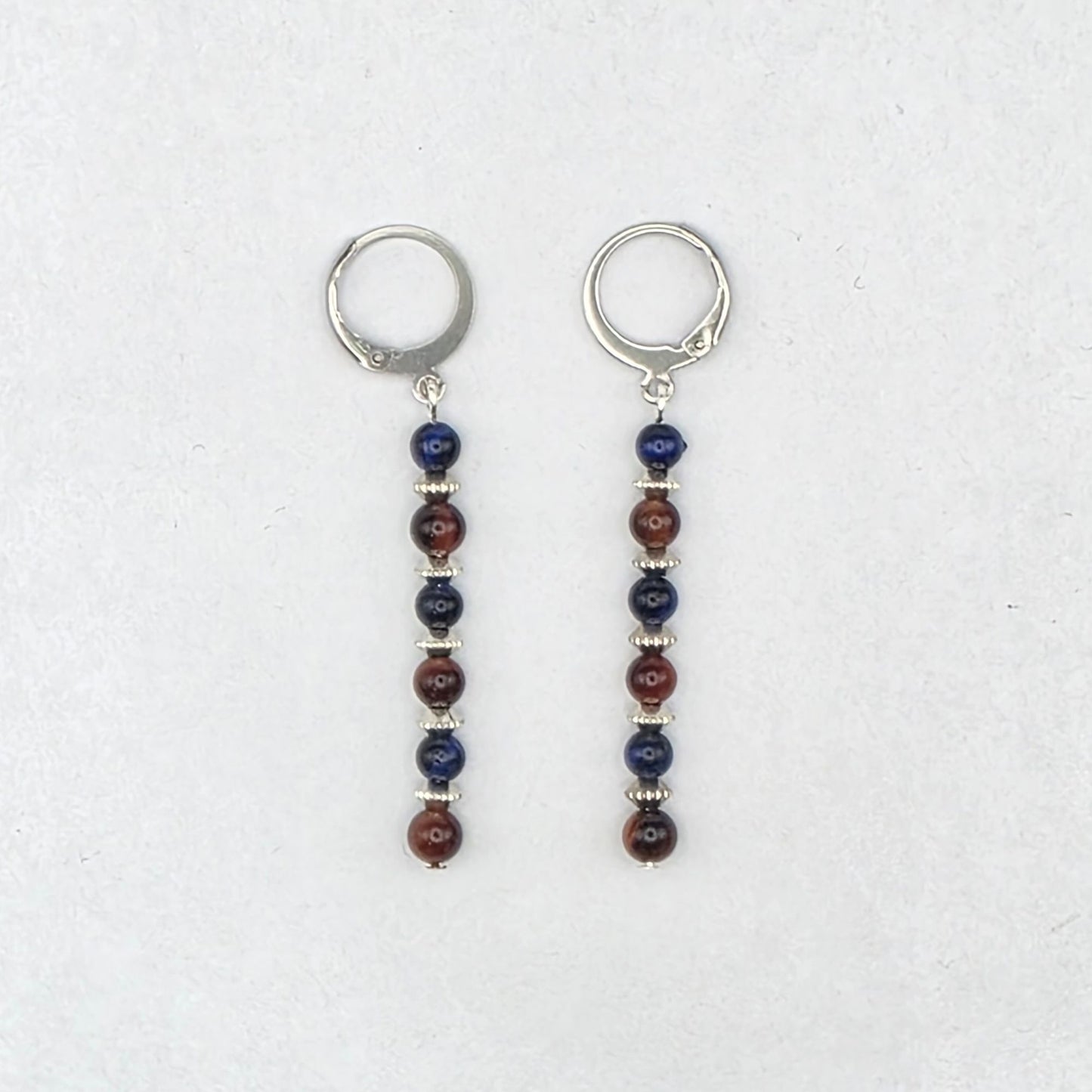 Blue and Red Tiger's Eye Dangle Earrings