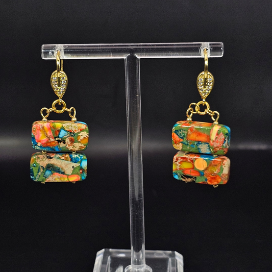 Sky Blue Imperial Jasper Dangle Earrings- Gold