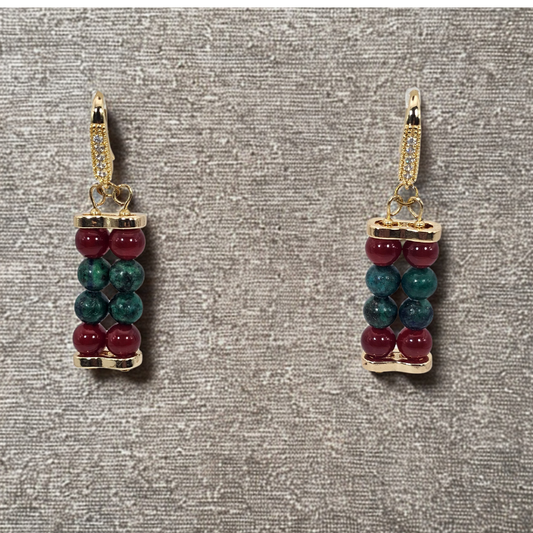 Azurite & Carnelian 6mm Dangle Earrings- Gold