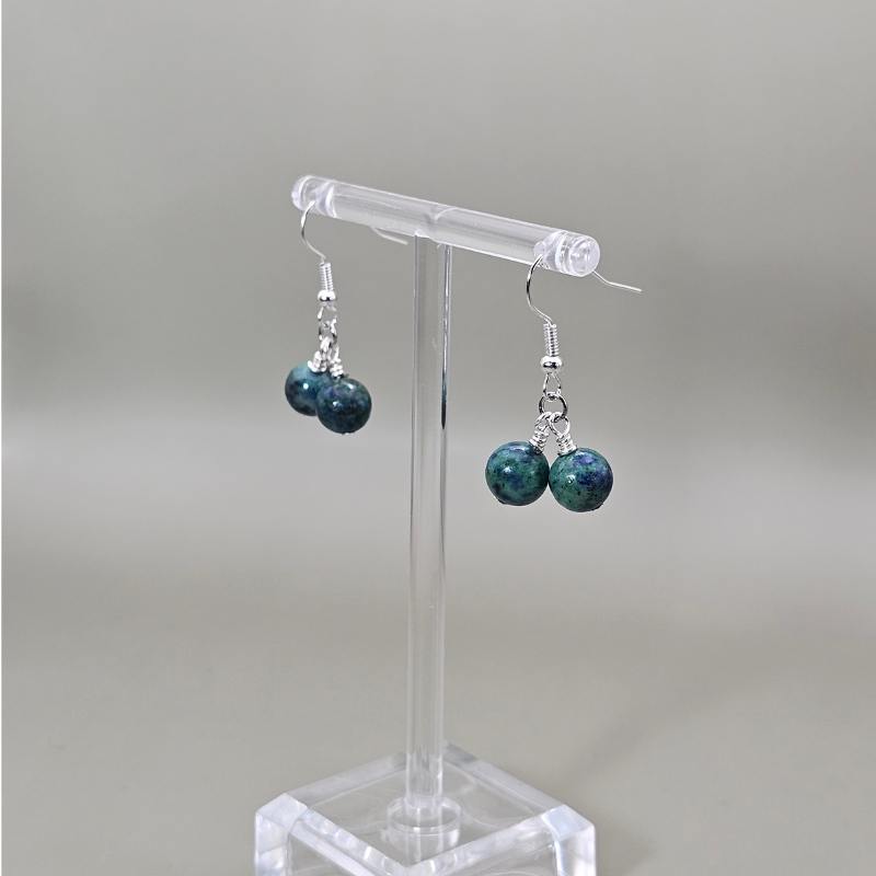 Azurite Drop Earrings- Silver
