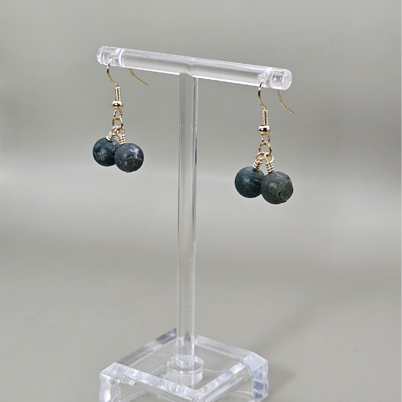 Matte Tree Agate Drop Earrings- Gold