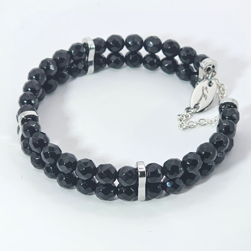 Black Onyx Faceted 4mm Double Strand Bracelet