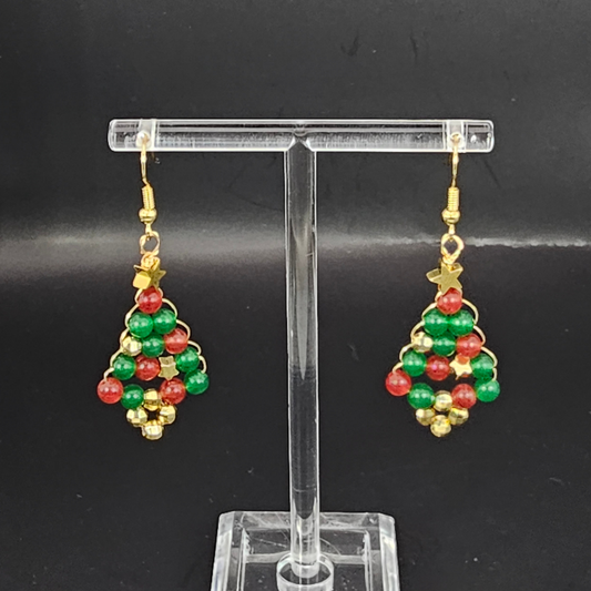 Holiday Tree Dangle Earrings – Emerald & Carnelian