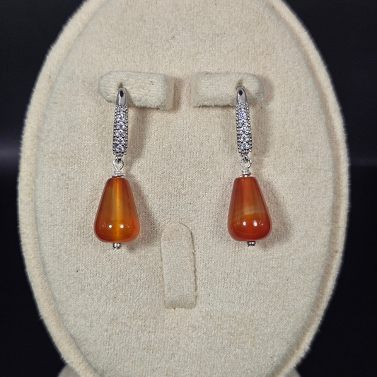 Red Agate Carnelian Dangle Earrings- Silver
