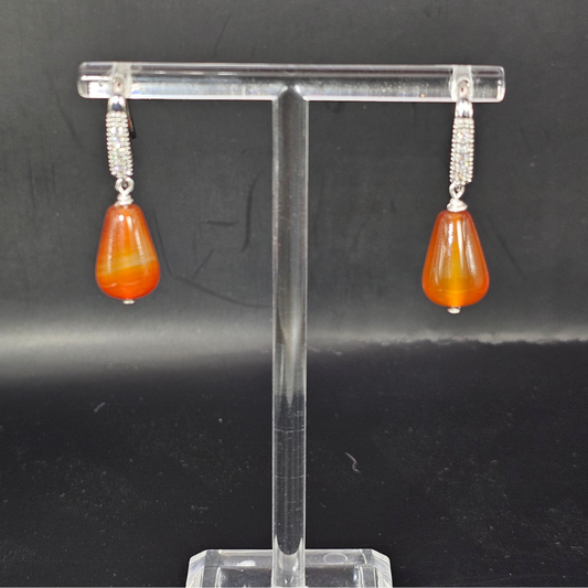 Red Agate Carnelian Dangle Earrings- Silver