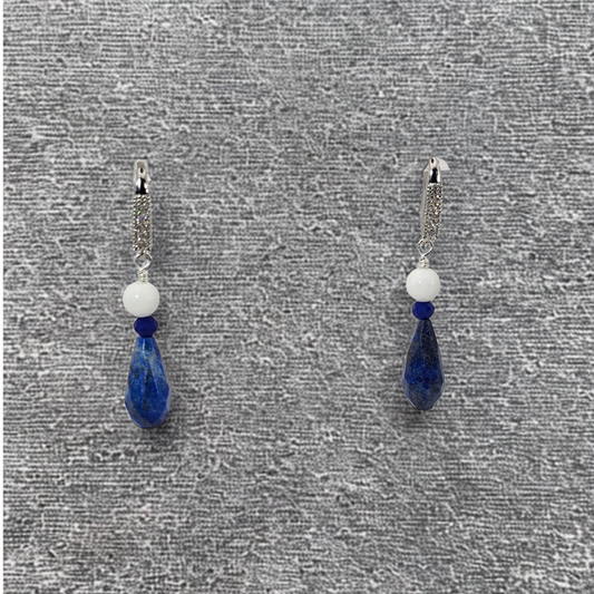 Lapis Lazuli & Angelite Chalk White Dangle Earrings