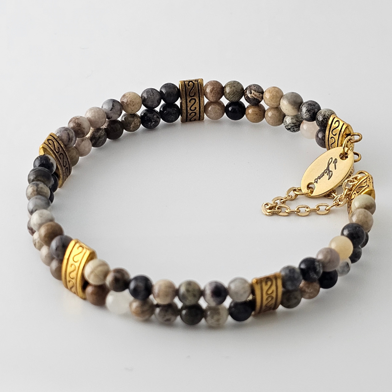 Crazy Lace Agate Silver 4mm Double Strand Bracelet