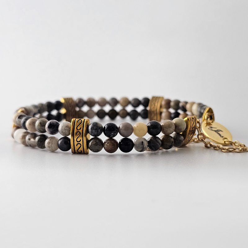 Crazy Lace Agate Silver 4mm Double Strand Bracelet