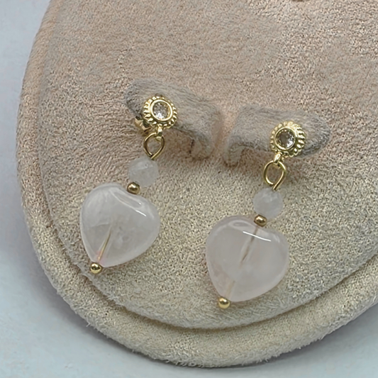 Genuine pink Rose Quartz heart earrings for Valentine's Day gift-giving