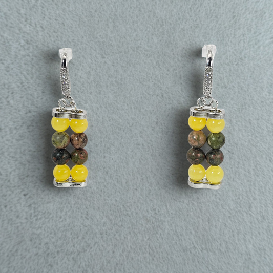 Unakite & Yellow Angelite 6mm Dangle Earrings - Silver