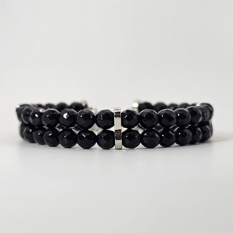 Black Onyx Faceted 4mm Double Strand Bracelet