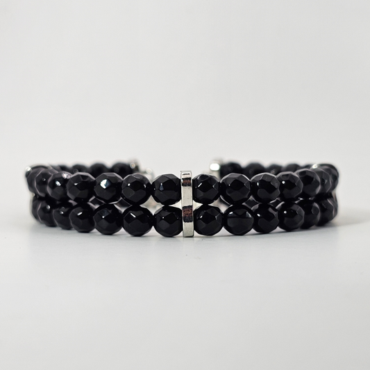 Black Onyx Faceted 6mm Double Strand Bracelet