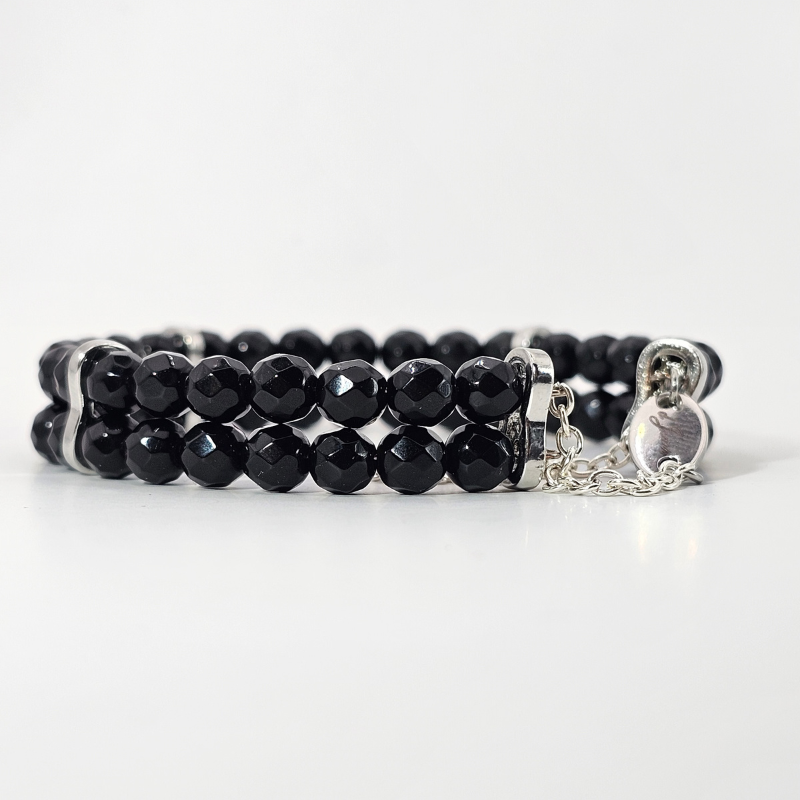 Black Onyx Faceted 4mm Double Strand Bracelet