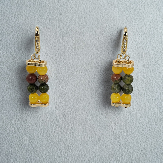 Unakite & Yellow Angelite 6mm Dangle Earrings - Gold