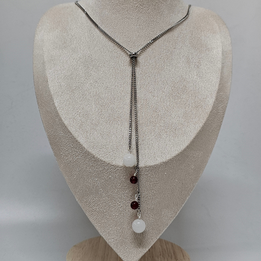 White Jade & Carnelian Necklace -Athena