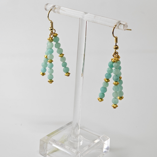 Amazonite Triple Strand Dangle- Gold