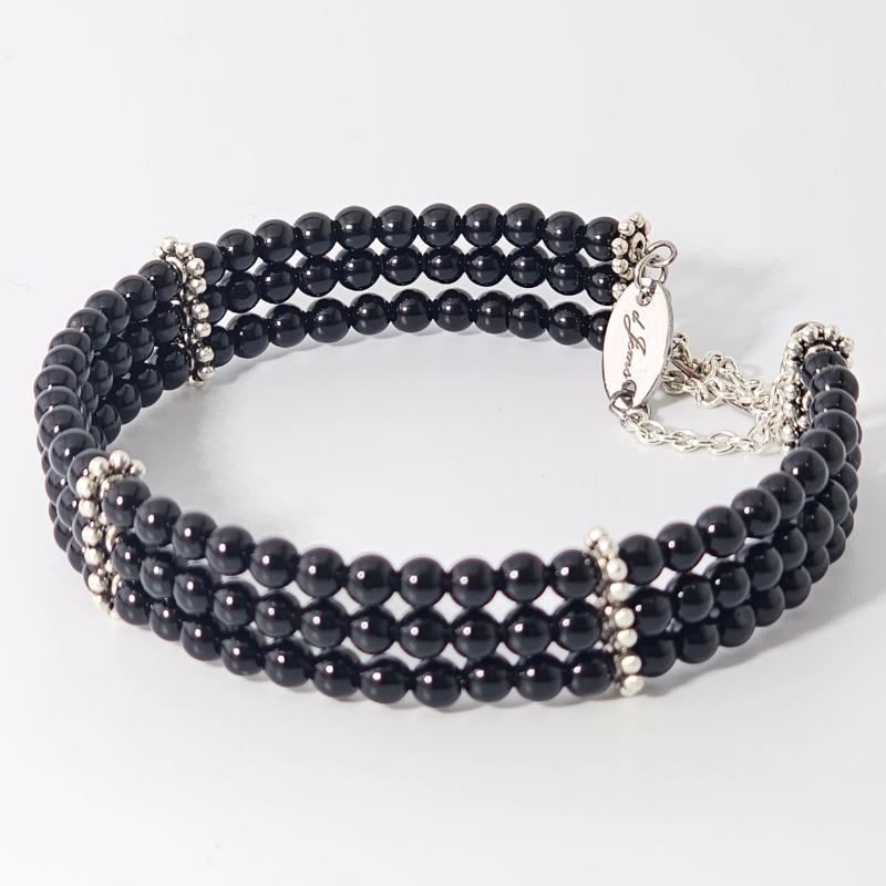 Black Onyx 4mm Triple Strand Bracelet