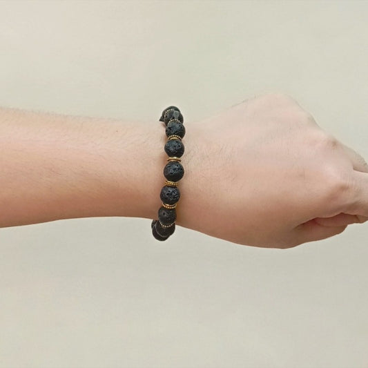 Black Lava Rock Bracelet with Spacers