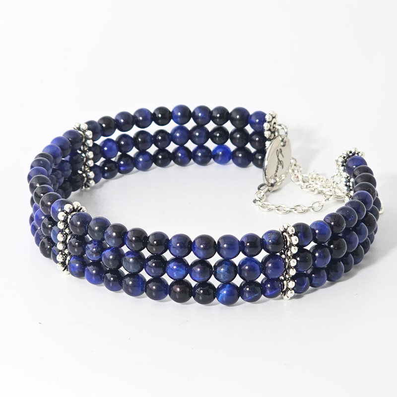 Blue Tiger's Eye 4mm Triple Strand Bracelet