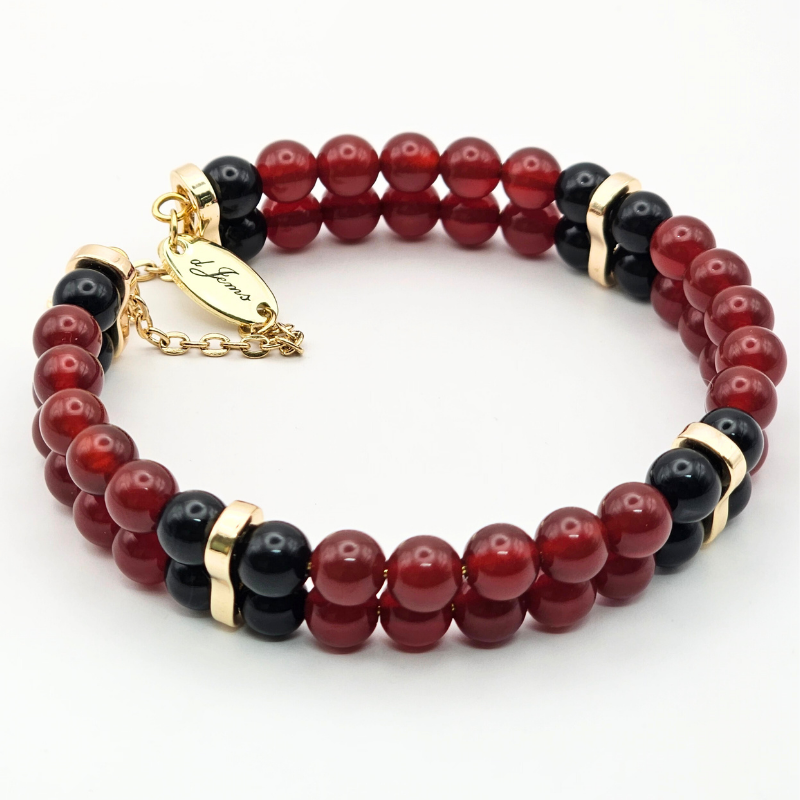 Carnelian & Black Onyx 6mm Double-Strand Bracelet- Gold