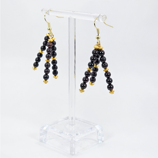 Garnet Triple Strand Dangle- Gold