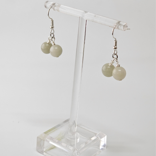 Green Jade Drop Earrings | 8mm Natural Gemstone Jewelry | dJems Meta