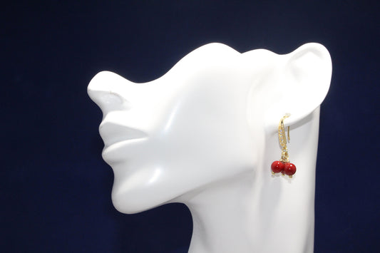 Red Cinnabar Earring w/ Cubic Zirconia