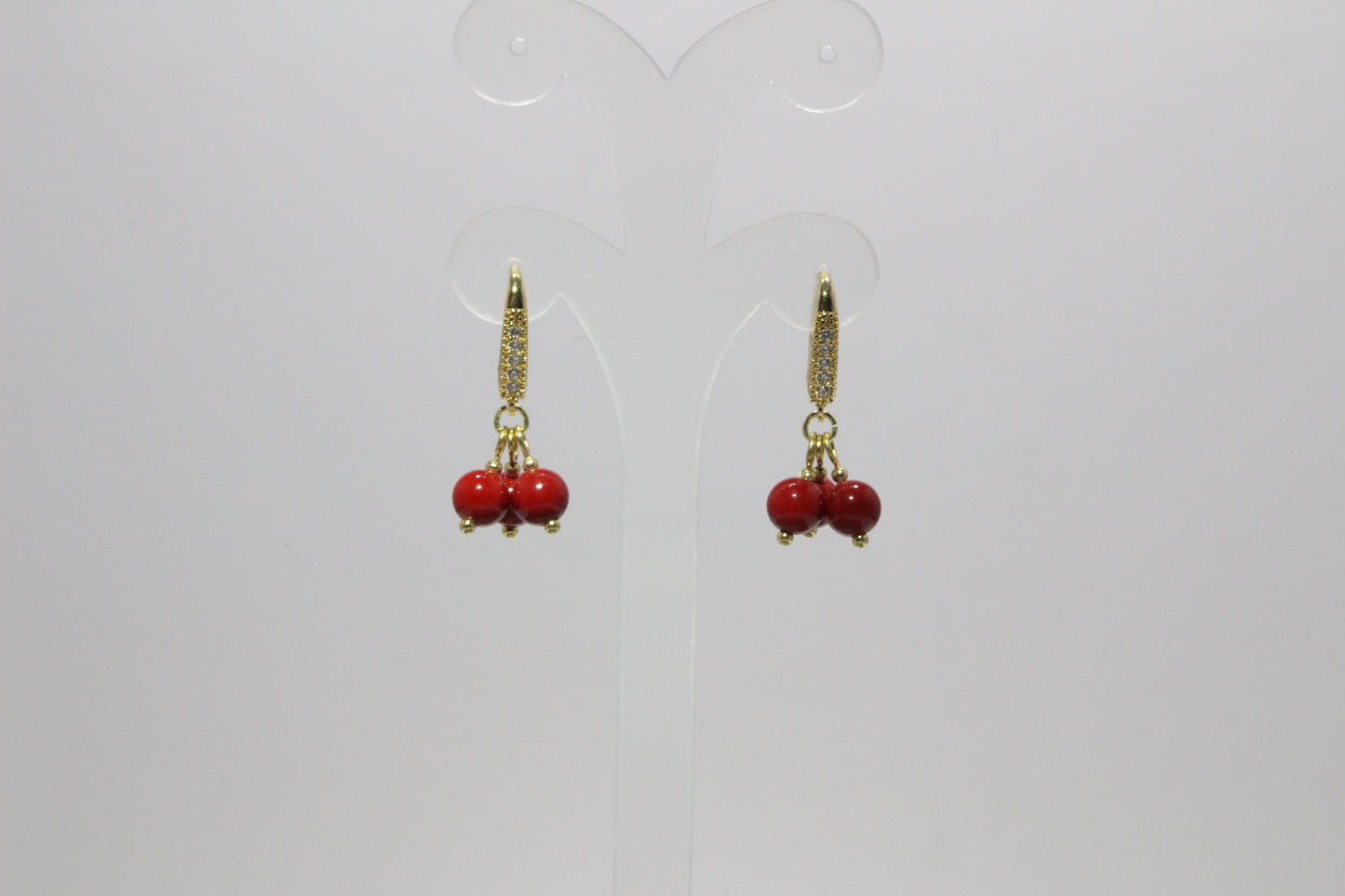 Red Cinnabar Earring w/ Cubic Zirconia