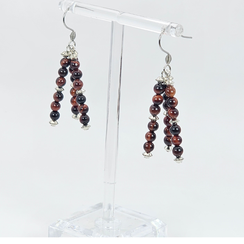 Red Tiger's Eye Triple Strand Dangle- Silver
