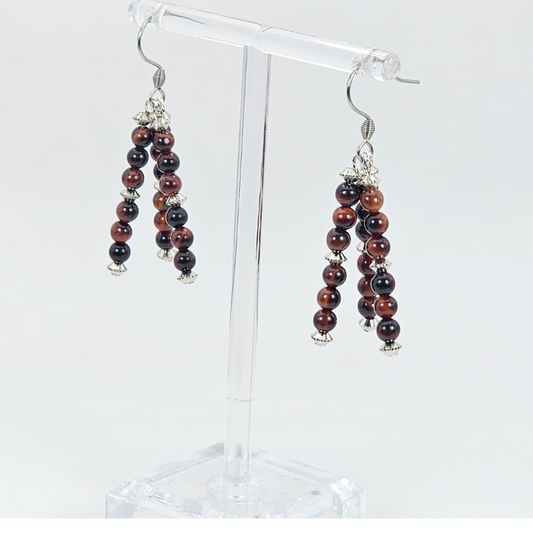 Red Tiger's Eye Triple Strand Earrings