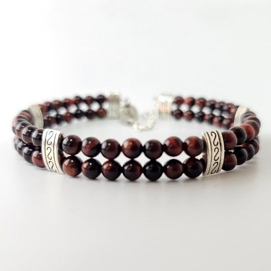 Red Tiger's Eye 4mm Double Strand Bracelet