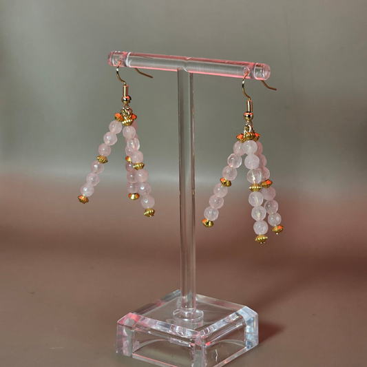 Rose Quartz Faceted Triple Strand Dangle- Gold