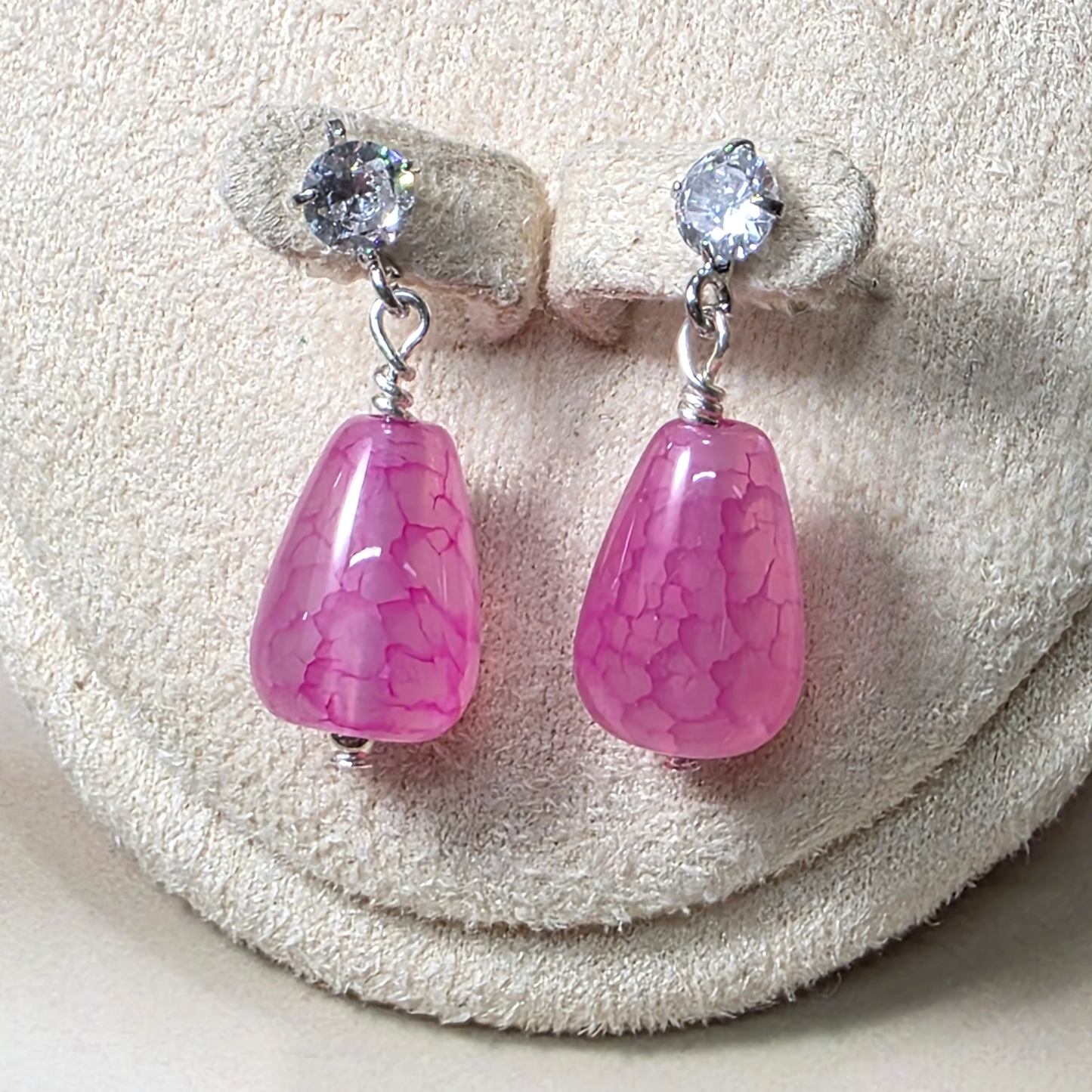 Hot Pink Agate Teardrop Earrings