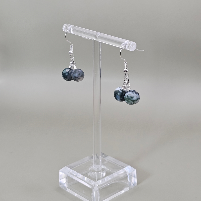Matte Tree Agate Drop Earrings- SIlver