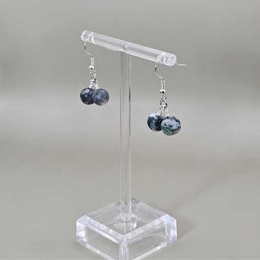 Matte Tree Agate Drop Earrings- Silver