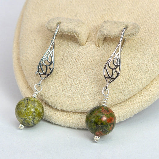 Unakite 10mm Drop Earrings