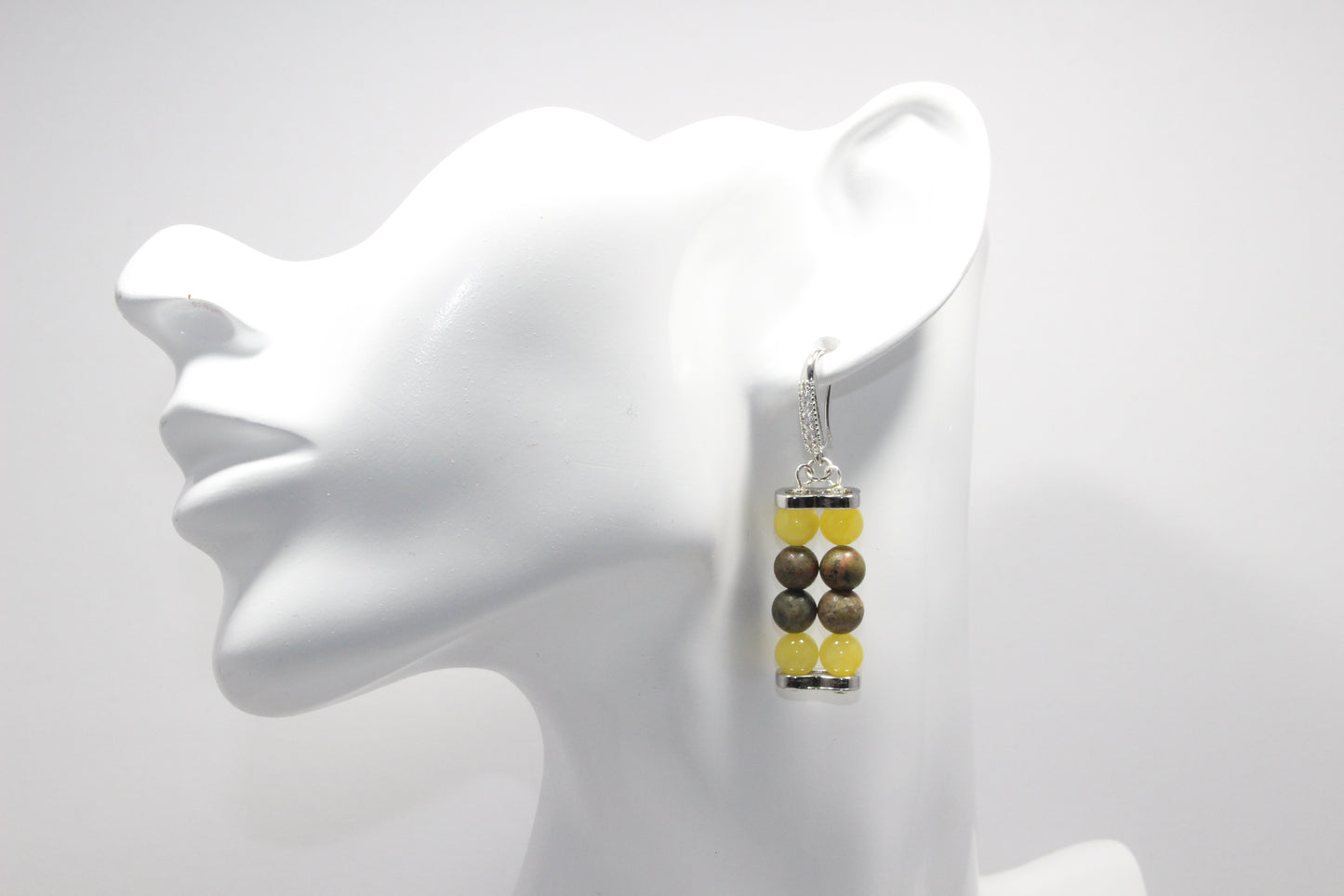 Unakite & Yellow Angelite 6mm Dangle Earrings - Silver