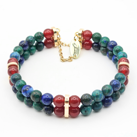Azurite & Carnelian Double 6mm Strand Bracelet- Gold