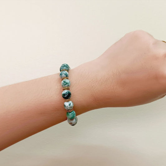 Glossy Tree Agate Bracelet with Spacers