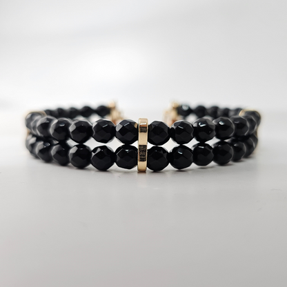 Black Onyx Faceted 4mm Double Strand Bracelet