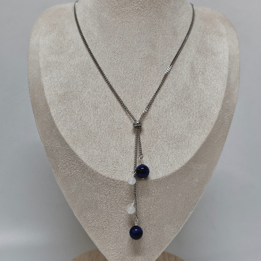 Blue Tiger’s Eye & White Jade Necklace -Athena