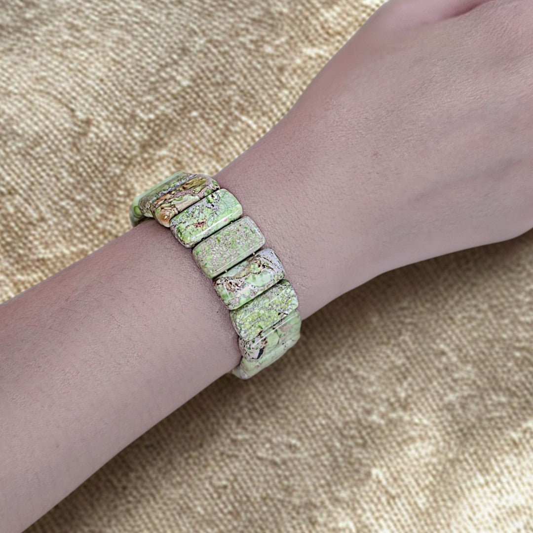 Yellow Imperial Jasper Bangle Bracelet- Silver