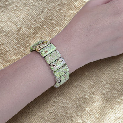 Yellow Imperial Jasper Bangle Bracelet- Silver