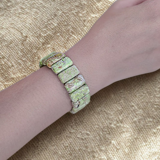 Yellow Imperial Jasper Bangle Bracelet- Silver