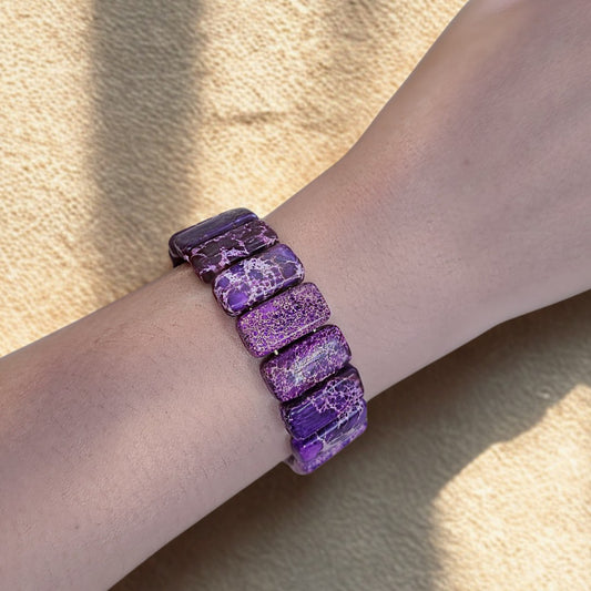 Indigo Imperial Jasper Bangle Bracelet- Silver