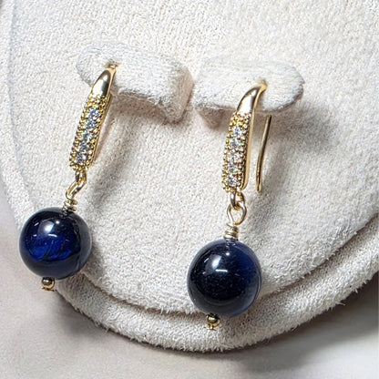 Blue Tigers Eye Drop Earring with Cubic Zirconia