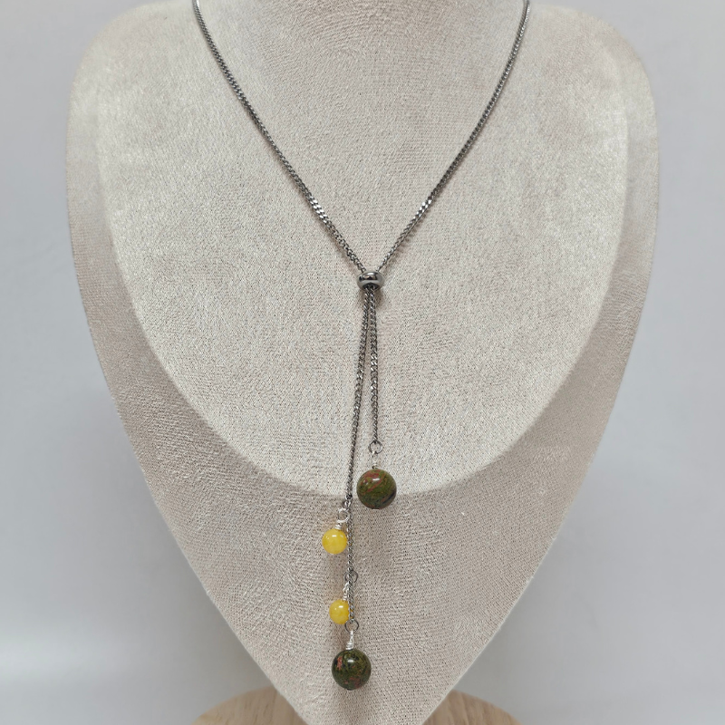 Unakite & Yellow Agate Necklace -Athena