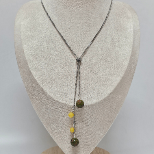 Unakite & Yellow Agate Necklace -Athena