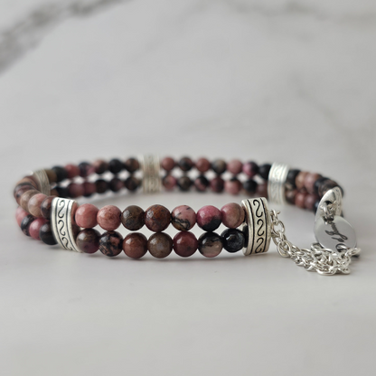 Rhodonite 4mm Double Strand Bracelet