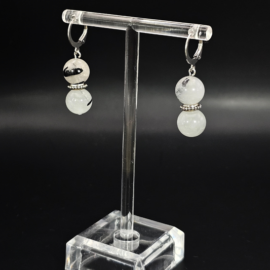 Tourmalated Quartz Drop Earrings w/ Accent- Silver